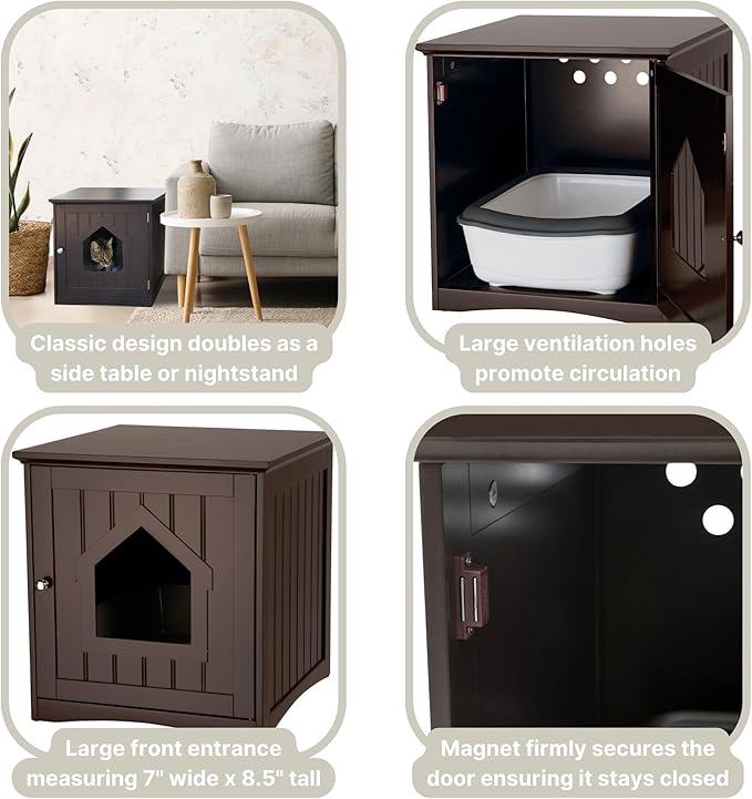TRIXIE Small Litter Box Enclosure - Indoor Furniture for Cats - Use to Cover Litter - Add a Bed for a Retreat - Brown