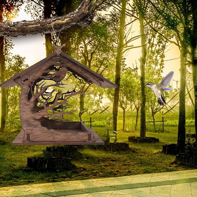 CHILDWEET Wooden Bird Feeder House Hanging Outdoor Decorative Birdhouse Garden Nest Home for Wild Birds and Backyard Birding