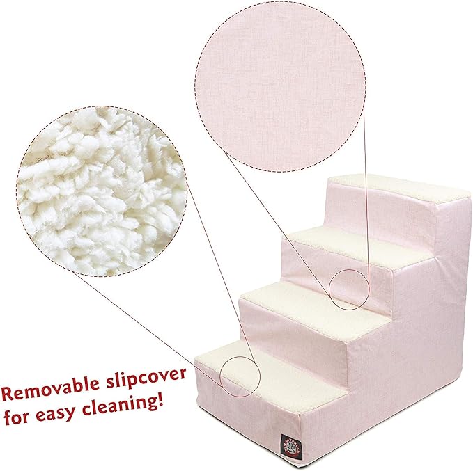 Majestic Pet 4 Step Portable Dog Stairs for Small Dogs to get on Bed Supports 250 lbs or Less – Dog Steps for High Bed with Machine Washable Cover –Pet Stairs for Cats Jackson Heathered Soft Blush