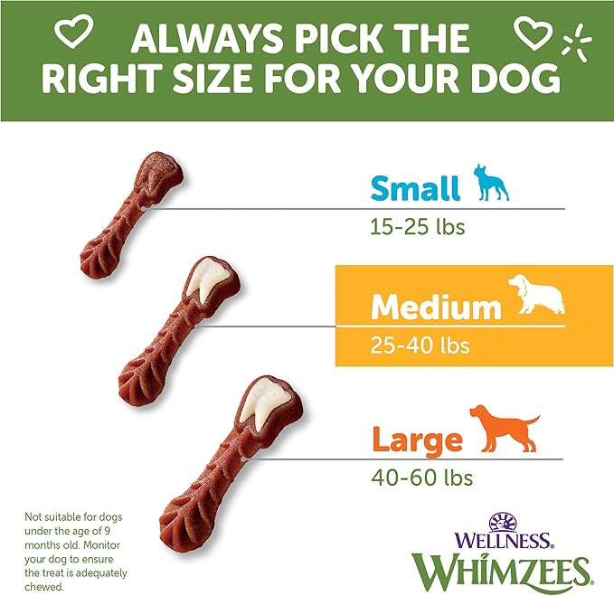 Wellness WHIMZEES Value Pack Dog Dental Treat, Chews, Freshens Breath, Medium Size, 46.6 oz Box, 44 Count