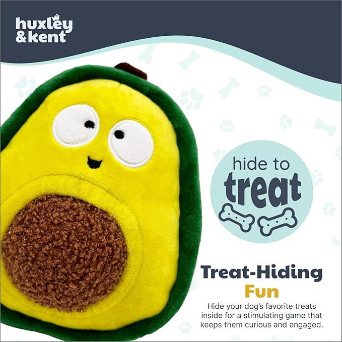 Huxley & Kent Interactive Funny Dog Toy w/Squeaker - Power Plush Treat Hiding Toy - Cute and Funny Soft Puzzle for Small & Large Dogs - Pop 'n Fetch Avocado, Large