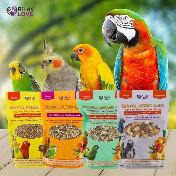 Birds LOVE All Natural Garden Blend Bird Food for Medium Birds - Cockatiels, Green Cheek Conures, Ringneck Parakeets and Small Quakers 4lb
