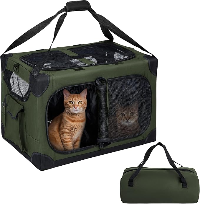 Extra Large Cat Carrier for 2 Cats, XL with Removable Divider, Foldable Soft-Sided Pet Carrier with Storage Tote, Portable Travel Crate for Large Cats, for Car & Home Use, 24" x 17" x 17"