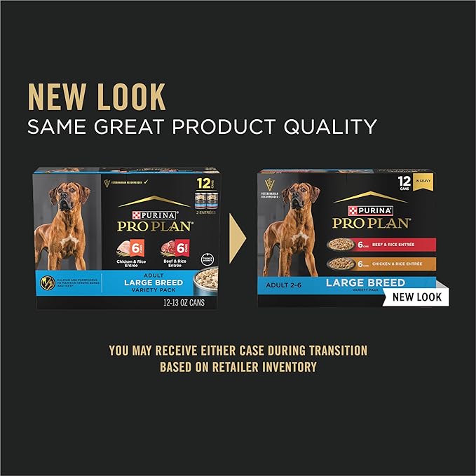 Purina Pro Plan Specialized Large Breed Chicken and Rice and Beef and Rice in Gravy 12ct High Protein Wet Dog Food Variety Pack - (Pack of 12) 13 oz. Cans