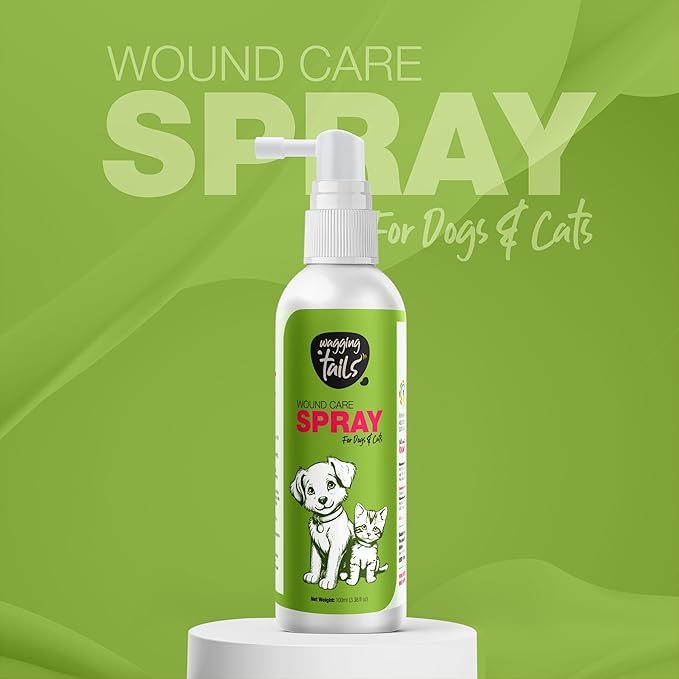 Wagging Tails Wound Care Spray for Dogs & Cats|Fast Healing for Minor Cuts,Scrapes,Hot Spots,Rashes|Soothes Skin Irritation & Insect Bites|Lick Safe,Repair Wound|3.38 oz