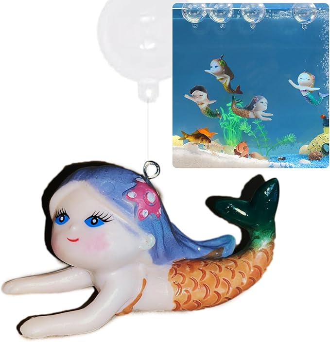 Floating Mermaid Fish Tank Decor, Cartoon Aquarium Decorations for Aquatic Pets to Play Resin Aquarium Ornaments Suitable for All Kinds of Fish Tank