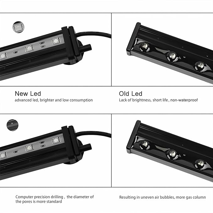 Submersible Aquarium Light, Fish Tank Light with Air Bubble Hole, RGB Color Changing Brightness Adjustable IP68 Waterproof Remote Control LED Light for Aquarium Fish Tank 20 inch