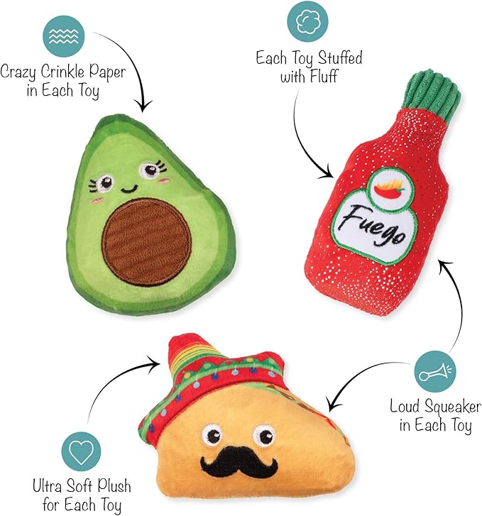Fringe Studio Plush Dog Toy, 3 Pieces Set, Taste THE Heat, Pet Shop Collection (662151)