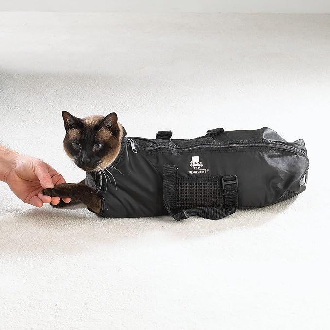 Top Performance Cat Grooming Bag — Durable and Versatile Bags Designed to Keep Cats Safely Contained During Grooming and/or Bathing - Medium (Pack of 1), Black