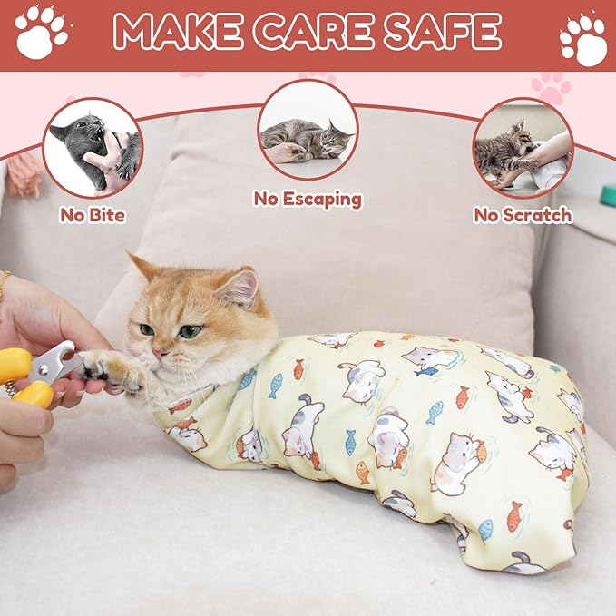 29.5" Cat Grooming Wrap,cat wrap for Cutting Nails,Self-Adhesive cat Swaddle wrap cat Restraint cat wrap Blanket for Medicine, Nail Clipping, Teeth Brushing,White Guitar(Within 16lbs)