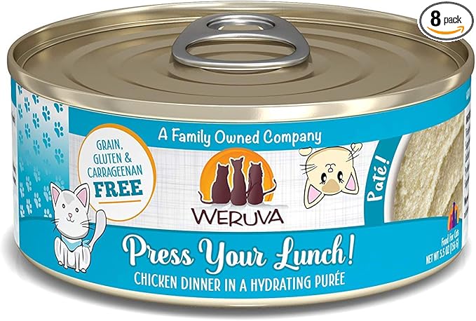 Weruva Wet Cat Food, Press Your Lunch with Chicken Pate, 5.oz Can, Pack of 8