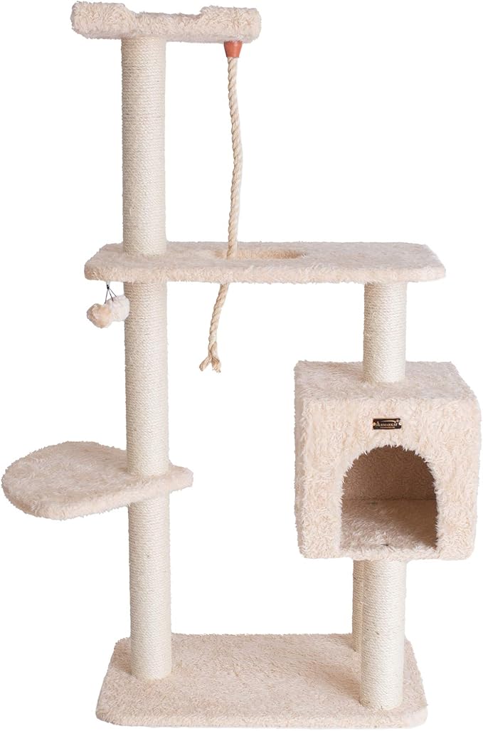 Armarkat Faux Fur Covered Cat Scratching Real Wood Furniture 57" Beige A5708