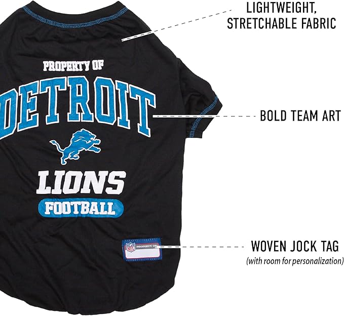 NFL Detroit Lions Dog T-Shirt for Pets, Size Small. Officially Licensed Pet Shirt with Team Logo, Soft Stretchable Comfort Fit Apparel for Dogs & Cats