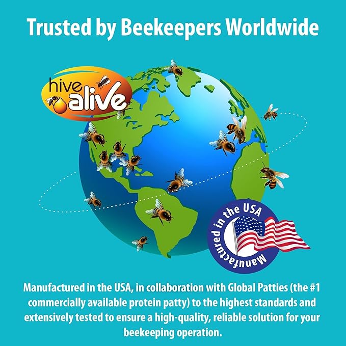 HIVE ALIVE Pollen Patty for Honey Bees – 10lb (10x1lb) Pollen Patties and Bee Food for Spring with 15% Real USA Pollen, Seaweed and Amino Acids to Support Brood and Colony Health