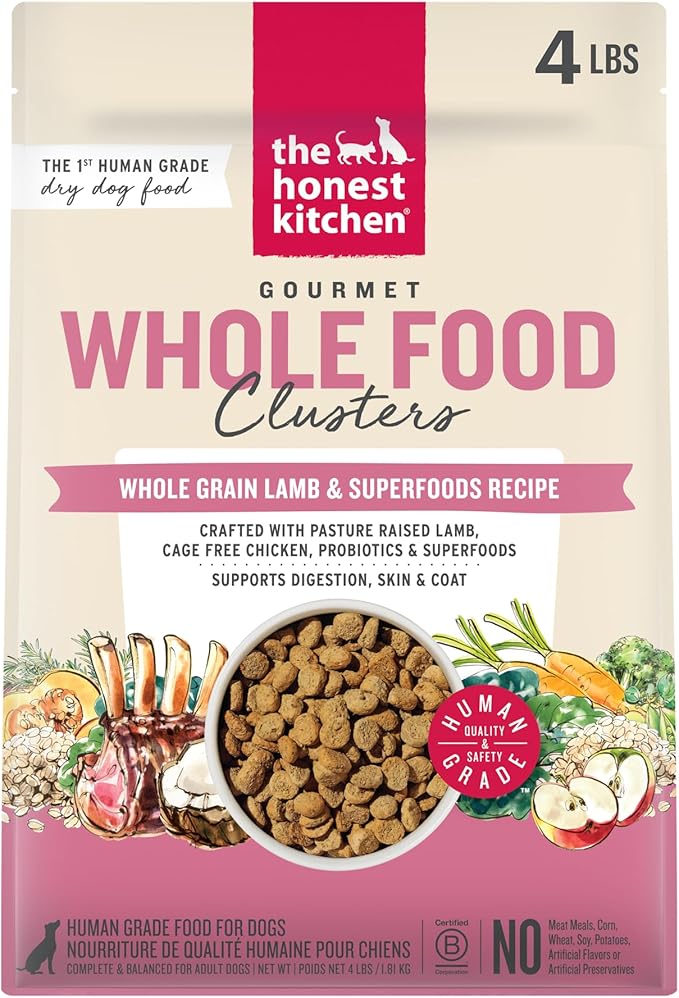 The Honest Kitchen Human Grade Dog Food, Whole Food Clusters Whole Grain Lamb Dry Dog Food, 4 lb Bag