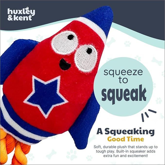 Huxley & Kent Funny Dog Toy w/Squeaker – Power Plush Squeaky Dog Toys for Small Dogs – Durable Small Stuffed Animal for Indoor Play & Fetch - Tiny Tuff Rocket Man
