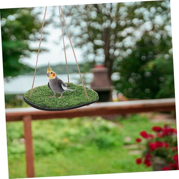 LIOOBO Artificial Grass Bird Hammock Indoor Outdoor Swing Platform for Parrots Reptiles and Lizards Climbing Net Accessory Suitable for Bird Cages and Gecko Habitats