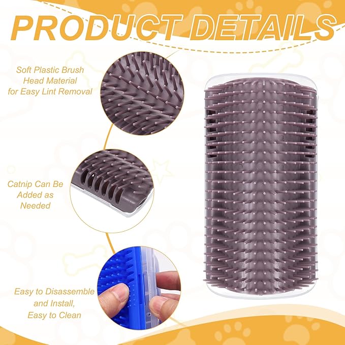 Self Grooming Cat Brush, Cat Self Groomer Scratcher with Catnip Softer Scratchers Wall Corner Groomer Massage Combs (2Pcs, L, Grey) for Long Short Fur Pets/Kittens/Puppies