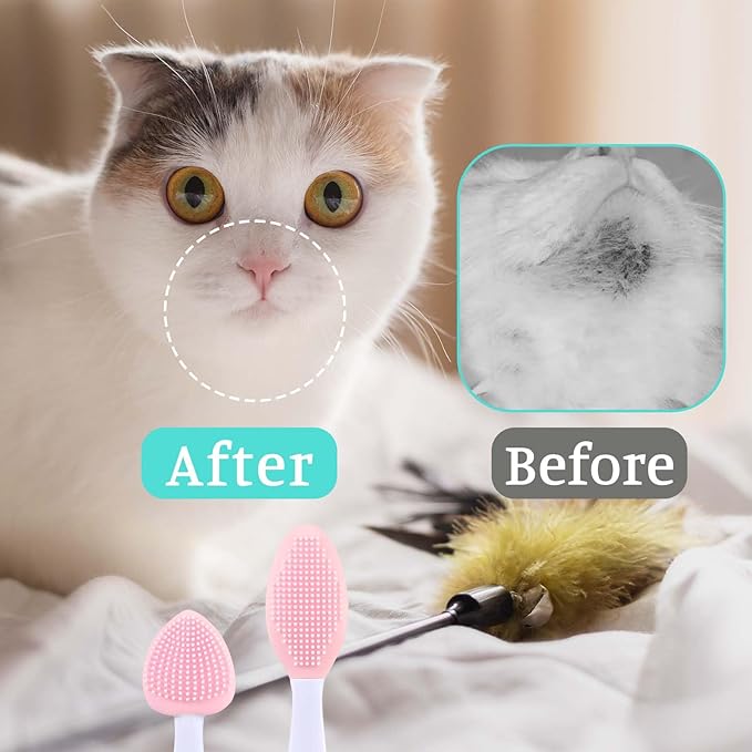 JJUNW 4Pcs Cat Acne Chin Treatment, Cat Acne Brush Set, Black Seed Exfoliating Brush, Dual Sided Silicone Cat Brush, for Cats Chin Acne and Blackhead Exfoliation