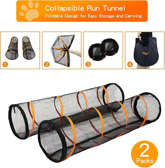 Cat Play Tunnel-for Indoor and Outdoor, Cat Play House, Cat Enclosures Easy to Connect with Two Zipper Doors,Product Size 67'' x 18'',2pcs /Set,Orange 2 Packs