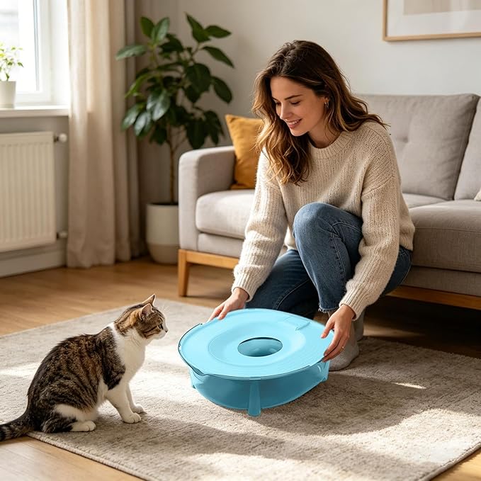 Cat Toilet Training Kit, Portable Litter Box with Flushable Design, Odor Control and Anti-Splash, Large Thickened Pp Material for Kittens and Cats (Light Blue)