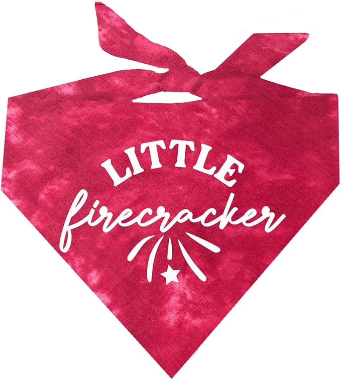 Little Firecracker Dog Bandana |100% Adjustable Cotton Tie Dye | Made in USA | July Fourth (4th) Accessory | Patriotic | Party | Parade | Event | Costume | One Size |Red Scrunch (755)