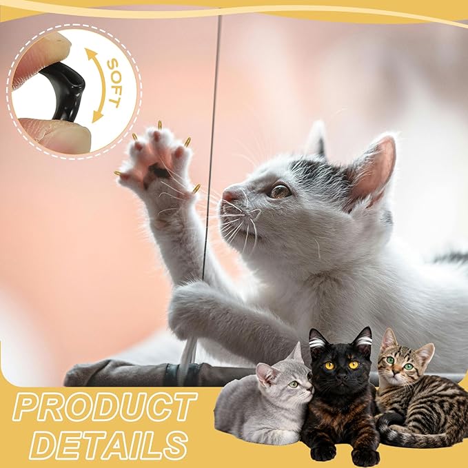 Cat Nail Caps, Cat Claw Covers with Adhesive Glue and Applicators, Kitten Claw Caps Soft Paws, (40 Pcs, S, Crystal Silver), Intended for Pet Tips/Nail Covers/Control Paws
