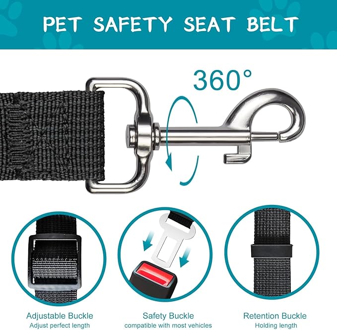 Car Dog Leash - Best Dog Seat Belt (2 Pack) Car Harness Attachment for Dogs - Adjustable Dog Restraints Seatbelts for Cars (17.5in - 26in)