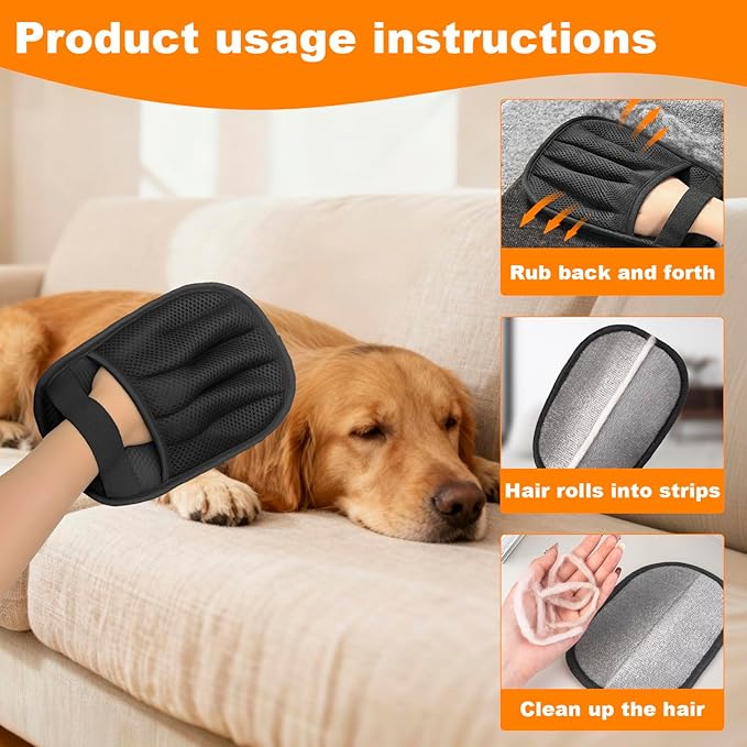 2 pairs of pet grooming gloves, suitable for cats and dogs. Five-finger static pet grooming gloves. Reusable pet grooming tools for sofas, clothes, pet beds and carpets. (Five finger style)