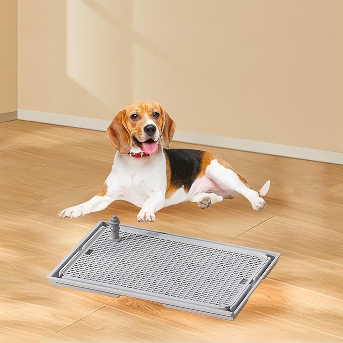 Pee Dog Toilet Pet Potty with Guide Post Anti Splashing Pet Litter Pan Leakproof Puppy Pee Pad Litter Tray Bunny Indoor, Light Grey