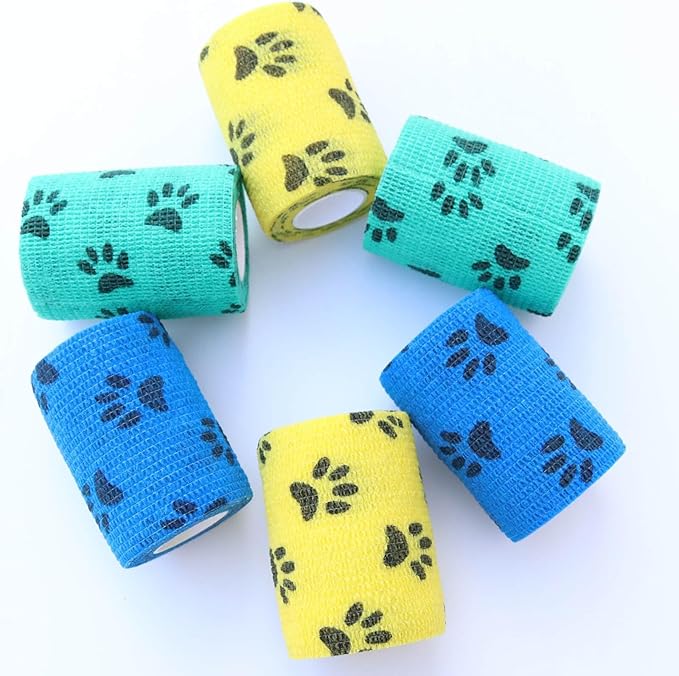 Self-Adhesive Vet Wrap for Pets - 6 Rolls 3 Inch Cohesive Bandage for Dogs Cats Horses Rabbits, Pet First Aid Wound Care Stop Bleeding Prevent Licking