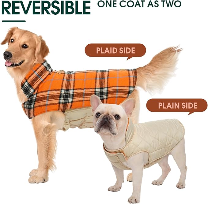 Kuoser Waterproof Dog Coat, Reversible Dog Jacket for Medium Dogs, Adjustable Durable Doggie Winter Coat Warm Puppy Cold Weather Apparel from Small to Large Breed, Orange M