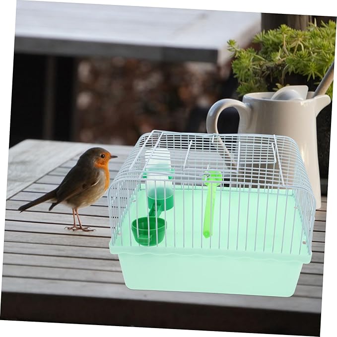 POPETPOP Portable Multi Functional Bird Travel Cage for Parakeets and Parrots with Spacious Abs and Iron Frame Includes Perch Food Box Water Dispenser and Easy to pet Carrier Random Color