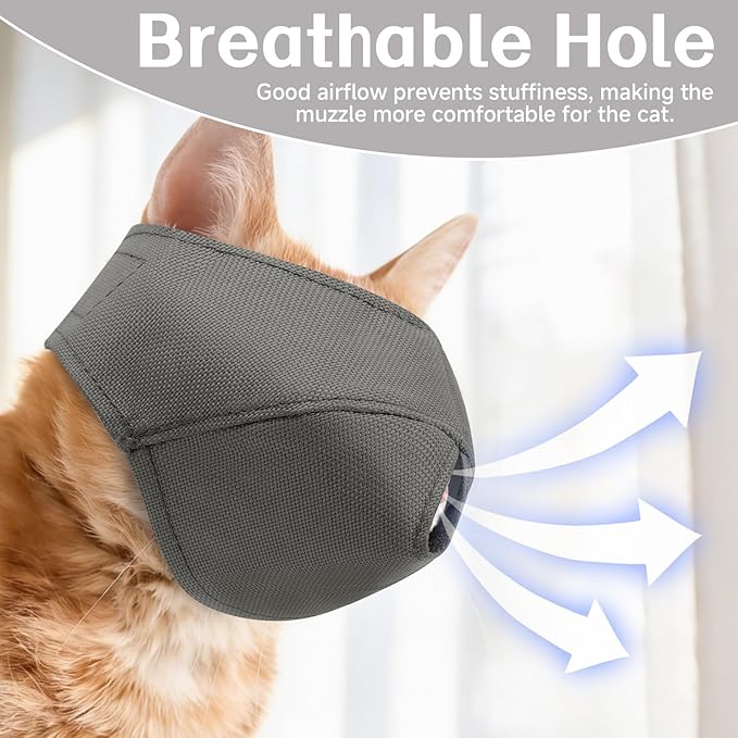 BARKLESS Cat Calming Muzzle for Grooming & Nail Trimming, Oxford Muzzle with Shading Design to Help Calm the Cat Down, Soft Head Cover to Prevent Biting & Scratching (Grey, M)