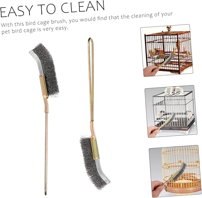 VANZACK 4pcs Bird Cage Cleaning Brush Copper Handle Convenient Wire Brush for Parrot and Bird Cages Easy Storage and Grip
