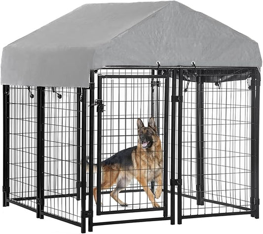 BestPet 4'x4'x4.3' ft Heavy Duty Outdoor Dog Kennel with Waterproof Roof, Galvanized Steel Large Dog Run Cage for Medium & Large Dogs, Secure Lock for Backyard