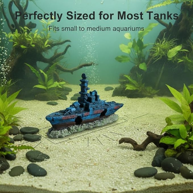 Mipukbay Shipwreck Aquarium Decorations, Resin Fish Tank Artificial Rock Ornament for Freshwater/Saltwater, Safe Landscape Hideout for Betta Fish, Goldfish and Aquatic Pets
