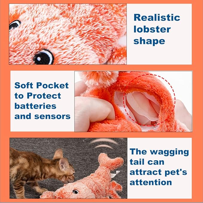Floppy Lobster Interactive Dog Toy, Funny Wiggly Lobster Dog Toy for Small/Medium/Large Dogs, USB-Rechargeable Dog Chewing Teething Moving Toy for Indoor Outdoor Puppy and Cats