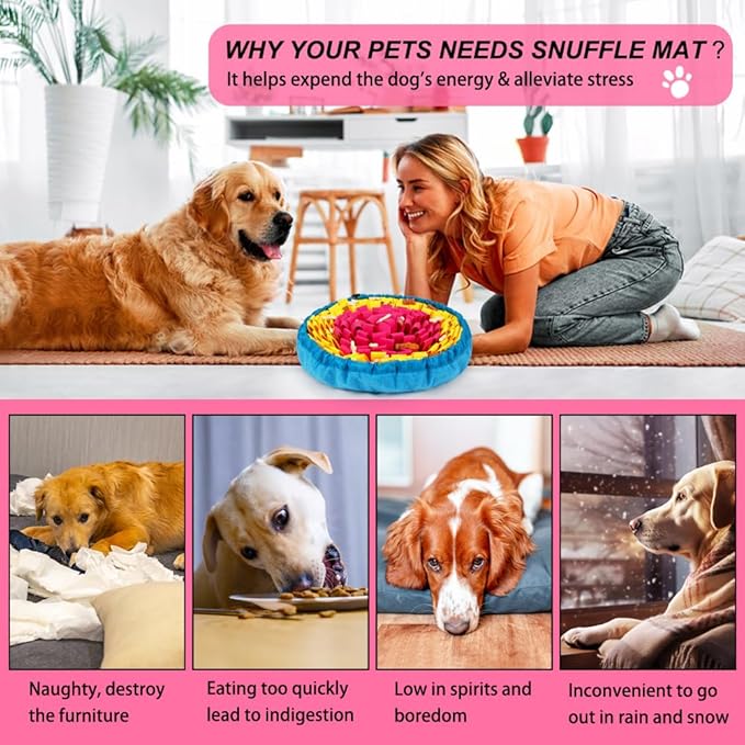 SZEE Snuffle Mat for Dogs, Adjustable Pet Sniff Mat for Interactive Games, Pet Enrichment Toys for Large Medium Small Dogs, Mental Stimulation Training and Slow Eating (Rose Red and Yellow)