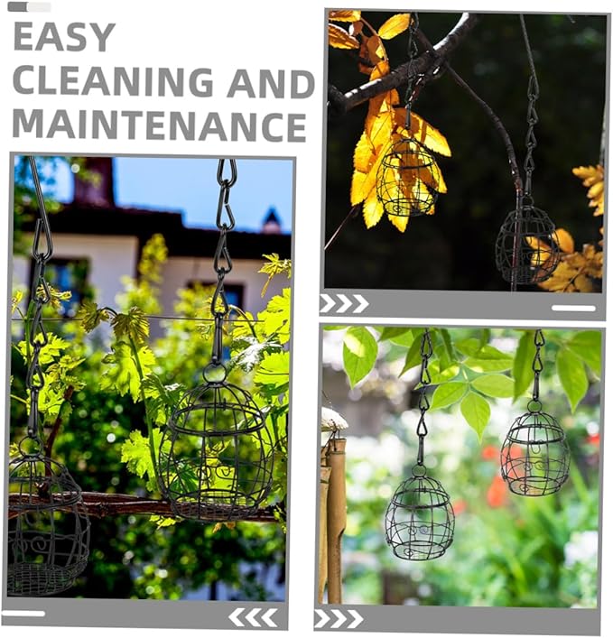 6pcs Outdoor Garden Hanging Bird Feeder Set with Metal Chain, Black Wild Bird Feeding Tool for Patio and Backyard Birding