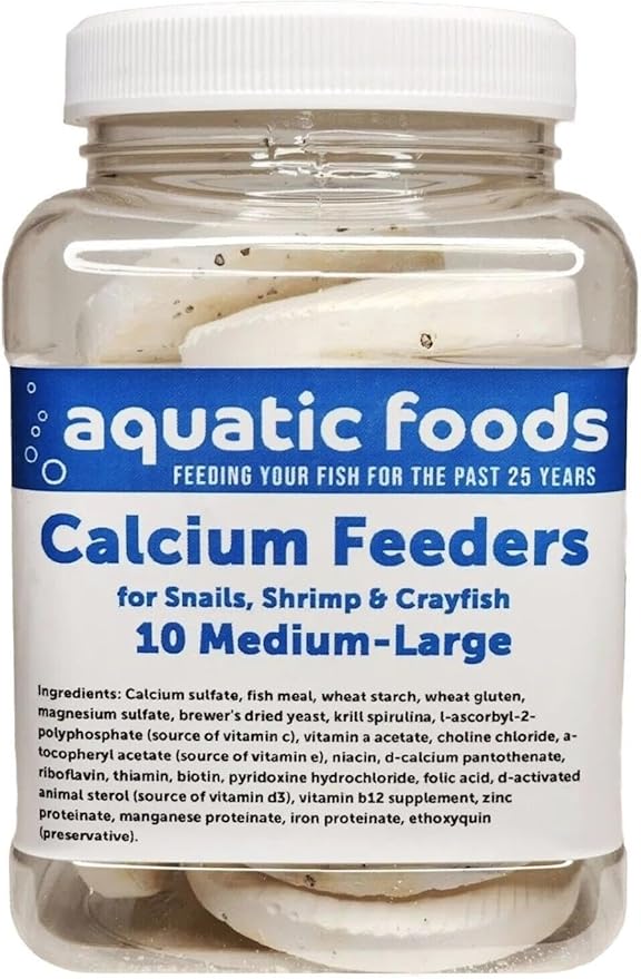 Calcium Feeder Disks for Shrimp, Snails, Crabs, Crayfish, Hermit Crabs and All Tropical Fish, 10 Count Jar of Medium-Large Feeder Disks