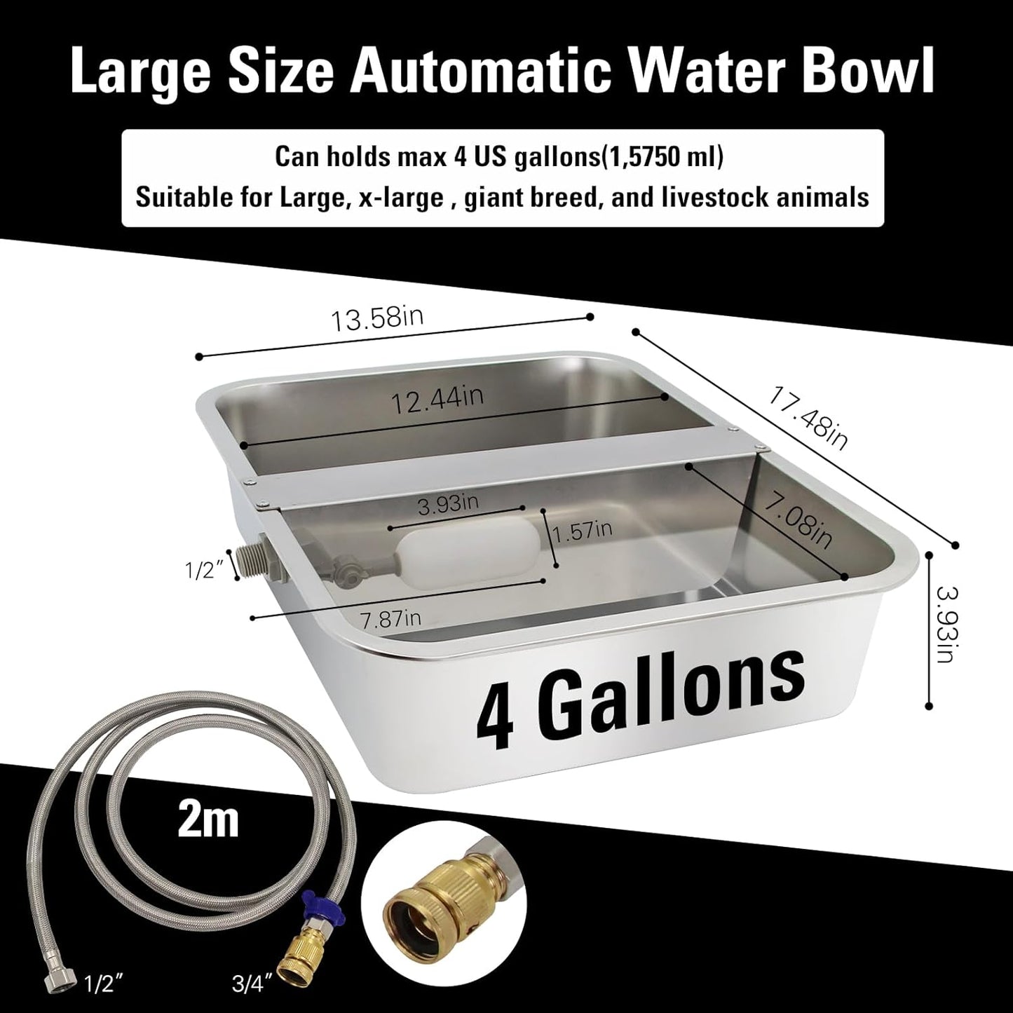 4Gal Automatic Water Bowl Dispenser for Dogs,Pig Waterer,Outdoor Automatic Dog Water Bowl,Stianless Steel Auto Fill Livestock Water Trough with Float Valve for Chicken,Horse,Calf,Dog,Goat