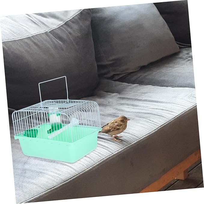 POPETPOP Portable Bird Cage Waterer and Food Box for Travel Spacious Metal Bird Carrier Perch for Parrots and Lovebirds Easy to Clean and Store