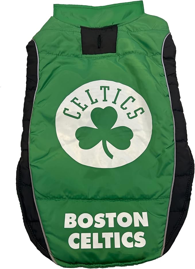 NBA Boston Celtics Puffer Vest for Dogs & Cats, Size Large. Warm, Cozy, and Waterproof Dog Coat, for Small and Large Dogs/Cats. Best NBA Licensed PET Warming Sports Jacket