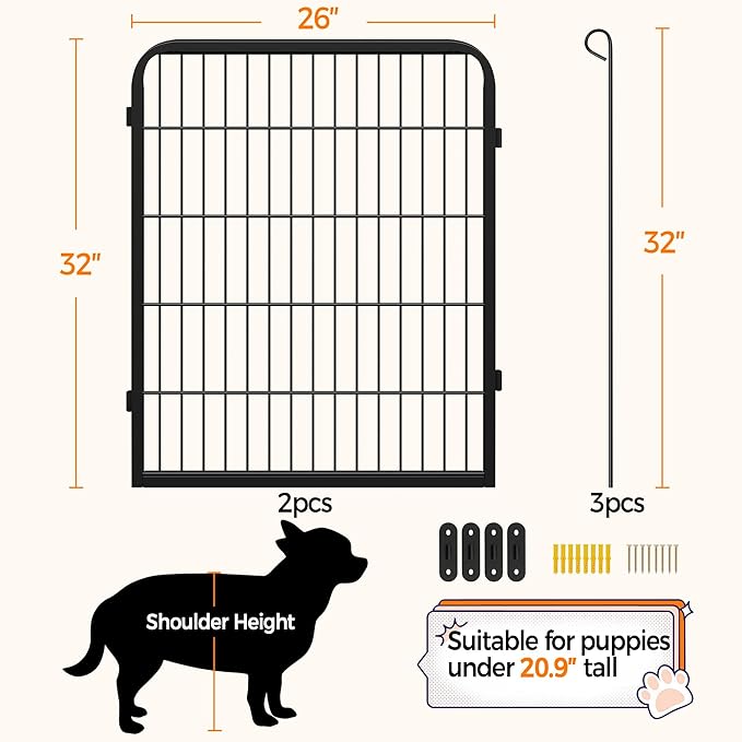 Topeakmart Dog Playpen Outdoor Puppy Exercise Pen Indoor Portable Pet Fence for Yard/RV Camping, 32 Inch 2 Panels