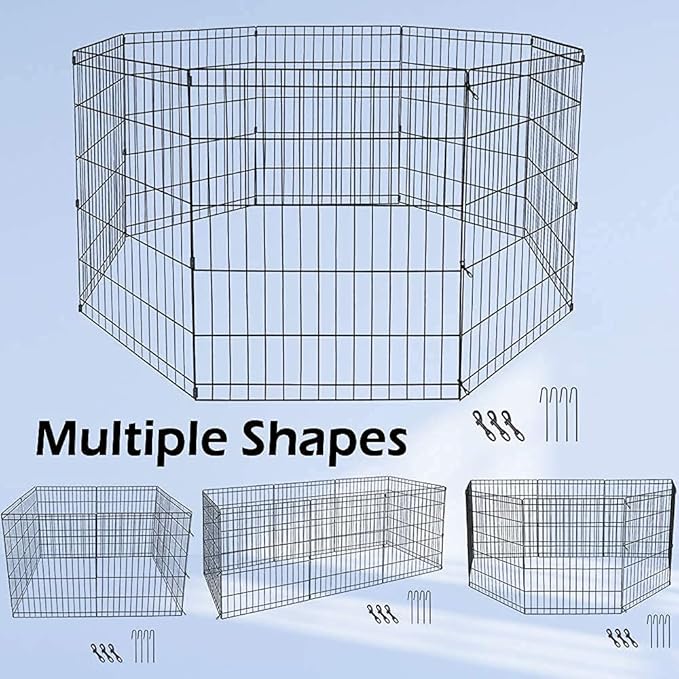 Portable Dog Playpens Dog Fence for The House Outdoor Puppy Playpen for Small Dogs Foldable Dog Outdoor Playpen Metal Wire Pet Exercise Pen Enclosure w/Metal Buckles for Rabbit,Dogs,42 in