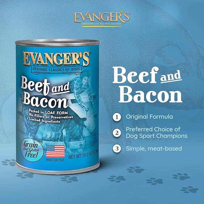 Evanger's Heritage Classics Beef & Bacon Dog Food – 12 Count, 20.2 oz Each – Grain & Gluten Free Loaf for Dogs – Limited Ingredient Recipe – Natural Protein-Rich Nutrition