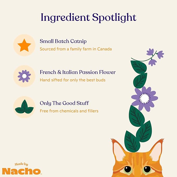 Made by Nacho Catnip by Bobby Flay, Use for refillable cat nip Toys, Catnip Treat for Cats with Passion Flower for Stress Relief (2 Ounce), Limited Ingredients