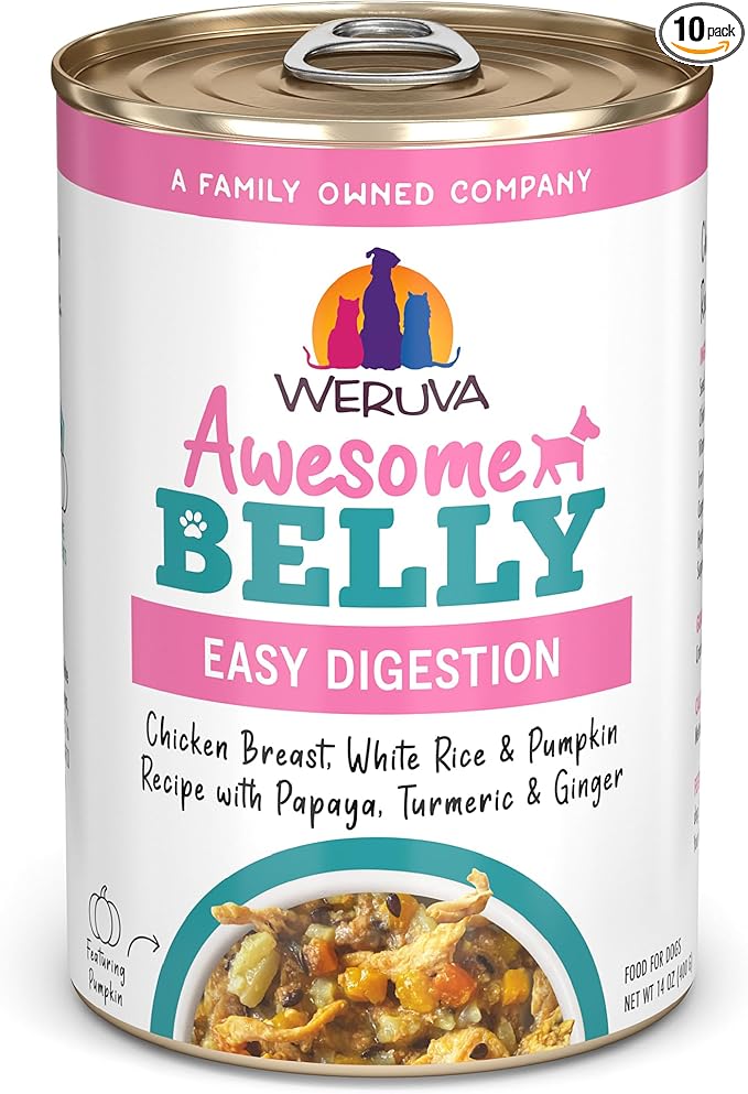 Weruva Awesome Belly Wet Dog Food, Chicken, White Rice & Pumpkin with Papaya, 14oz Can (Pack of 10)