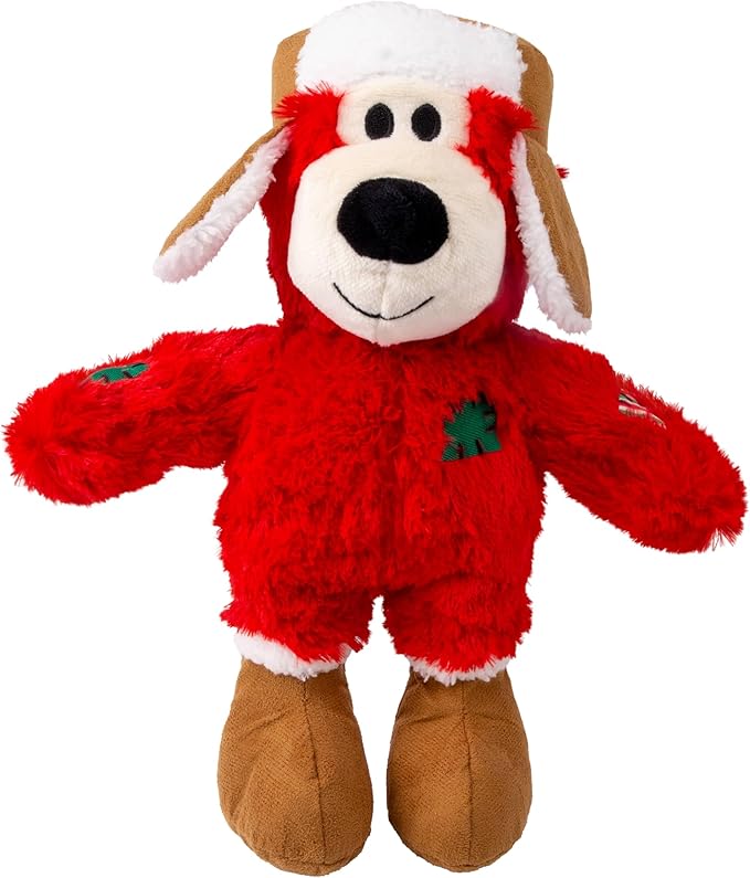 KONG Christmas Holiday Wild Knots Bear Dog Toy – Durable Rope Skeleton, Squeaker for Long-Lasting Play, Less Stuffing for Less Mess, Assorted Colors (1 Pack, Small/Medium)